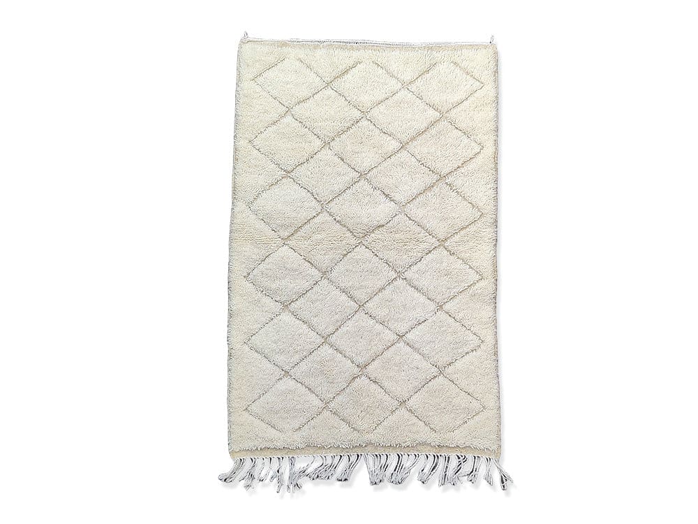 tapis berbère blanc losange creusé fait main
