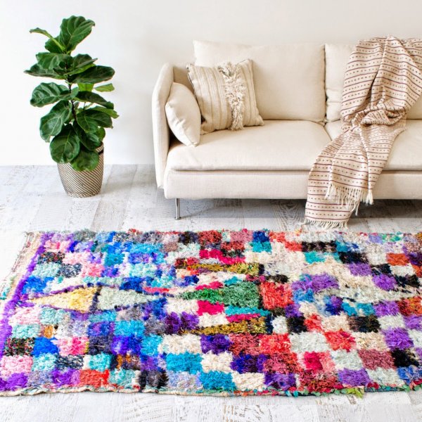 Tapis Boucherouite authentique - Artisanat marocain | Mazir Décoration