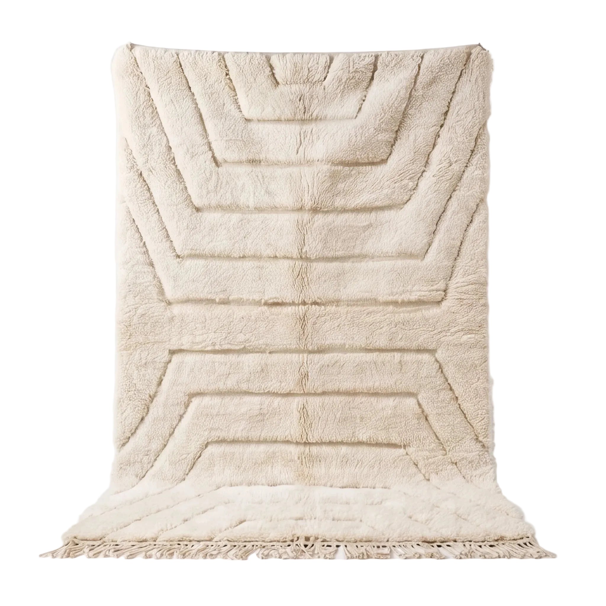 Tapis Béni Ouarain écru graphique en relief 150x240 cm