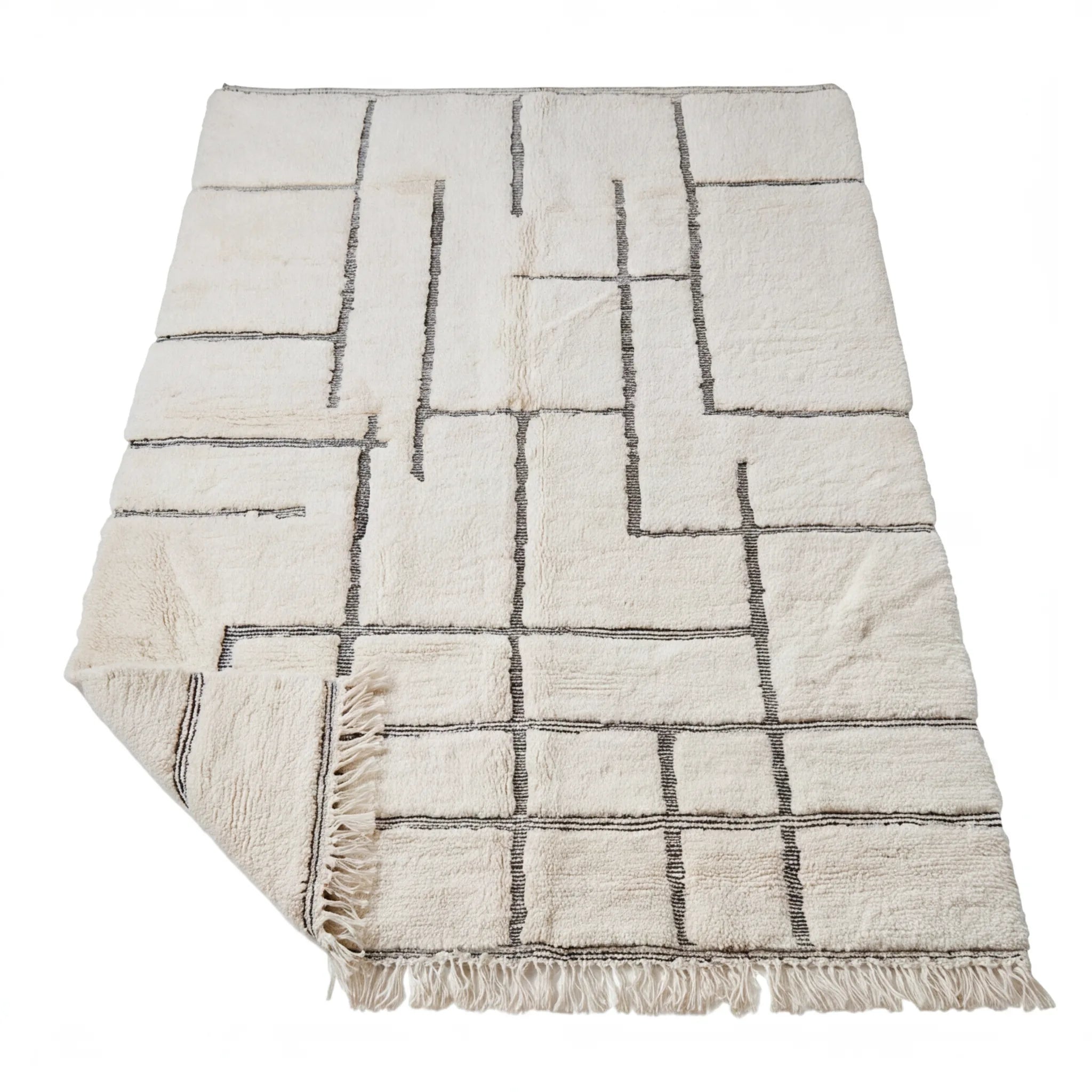 Tapis Béni Ouarain écru à blocs géométriques 200x300 cm