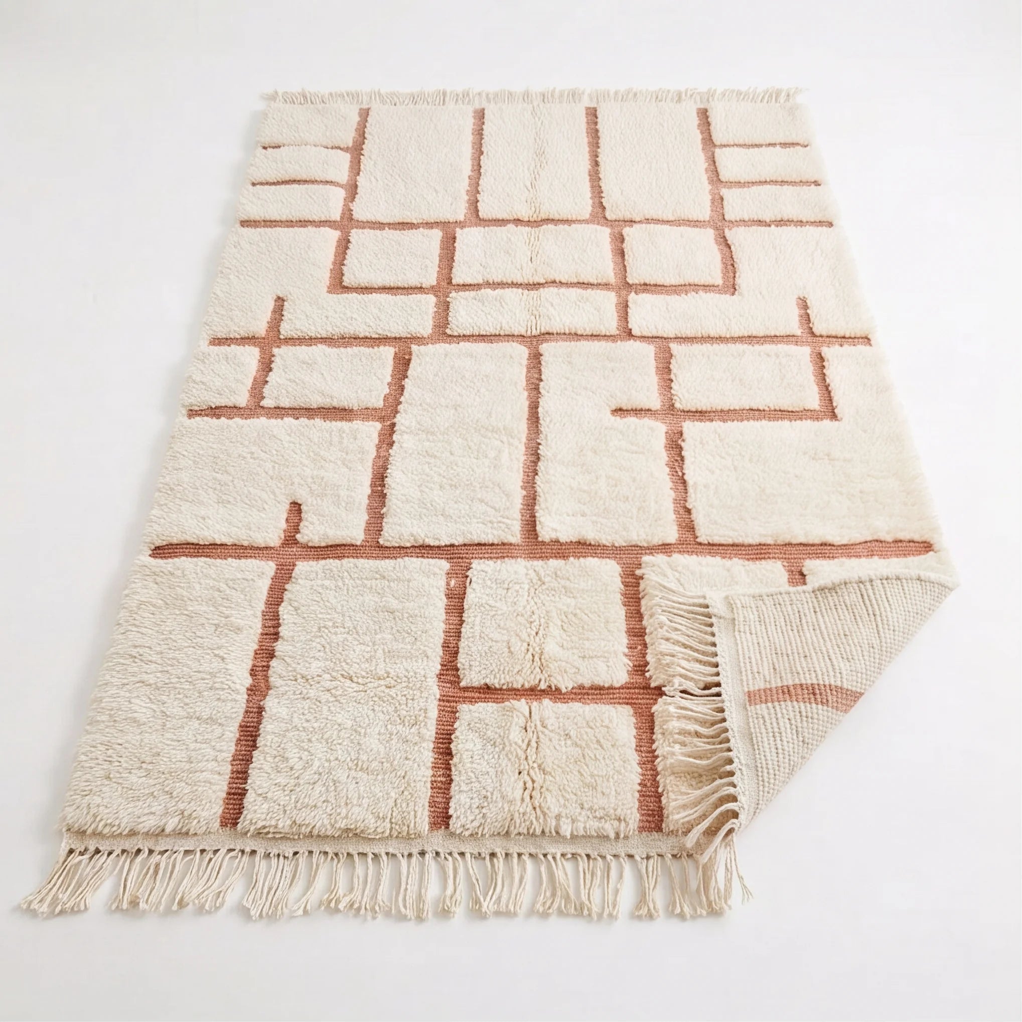 Tapis Béni Ouarain écru à motifs terracotta 150x240 cm