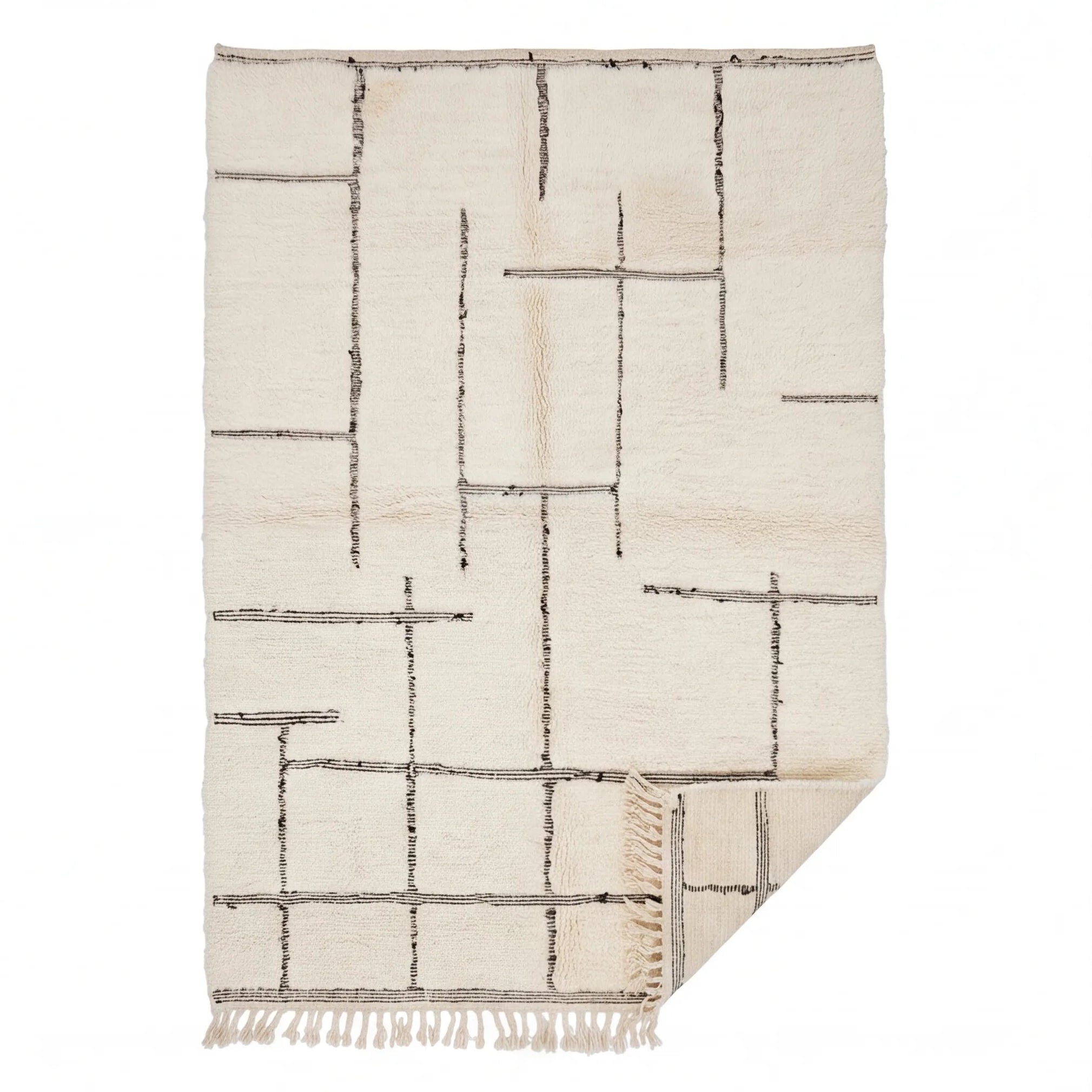 Tapis Béni Ouarain écru à fines lignes graphiques 200x300 cm