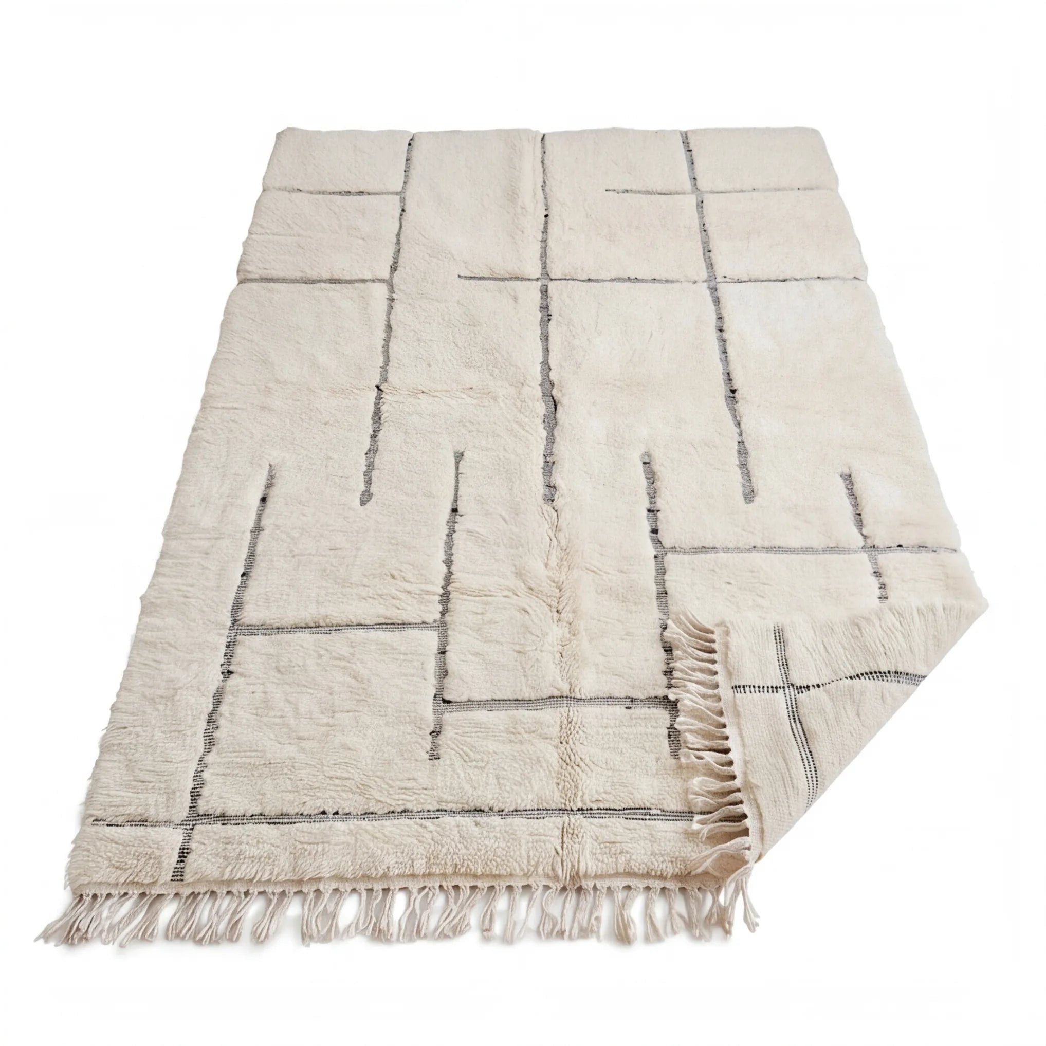 Tapis Béni Ouarain écru à motif graphique rectangles 200x300 cm