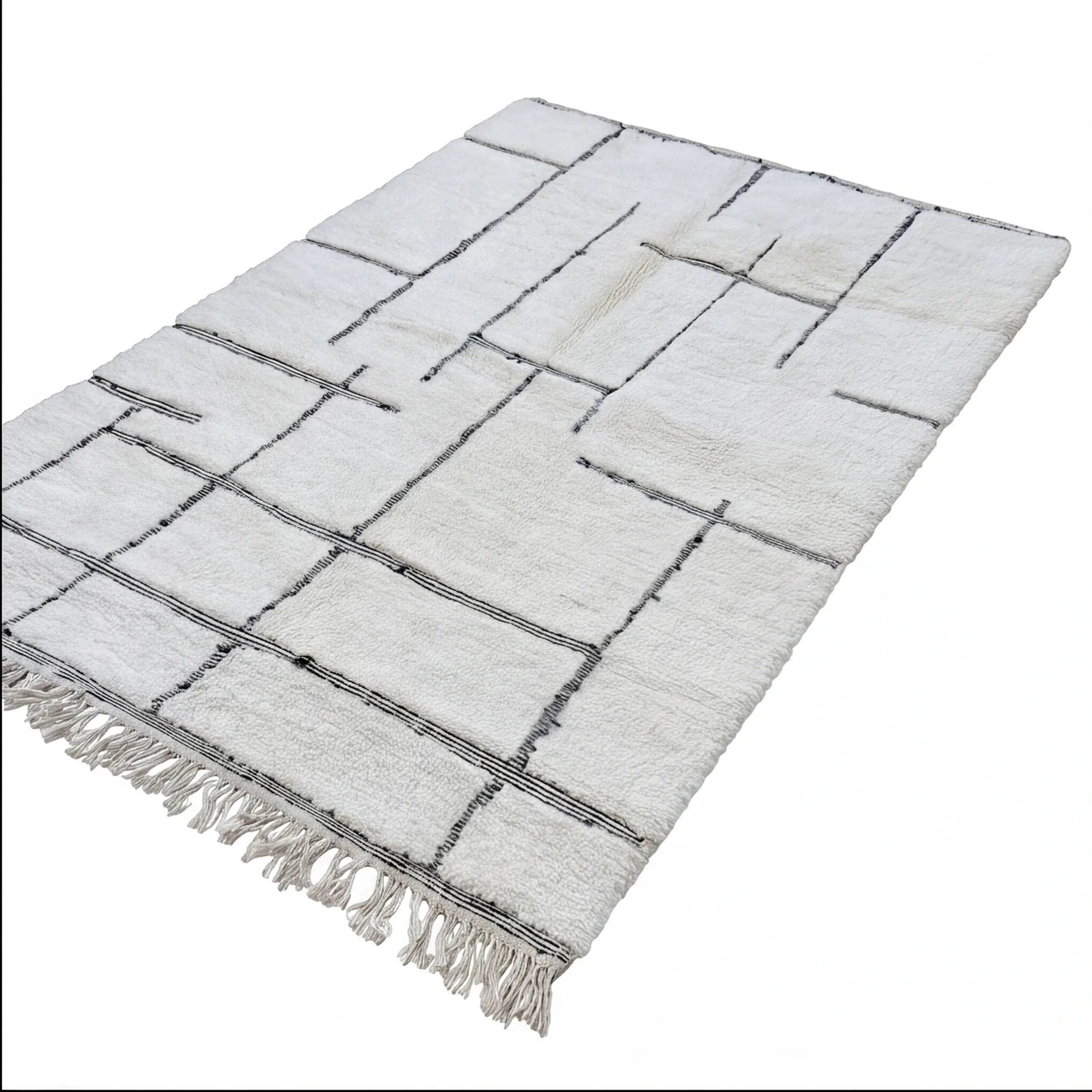 Tapis berbère écru lignes grises, vue de trois quarts