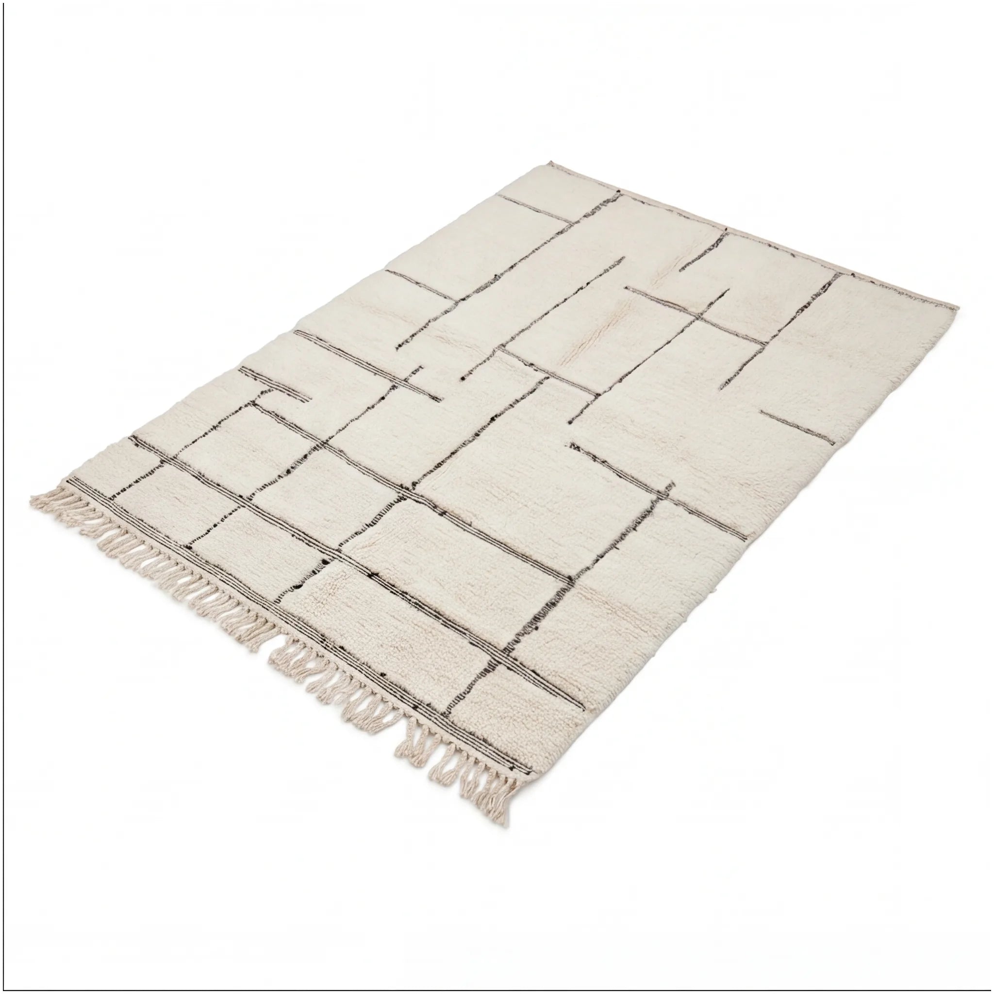 Tapis berbère écru fines lignes, vue de trois quarts