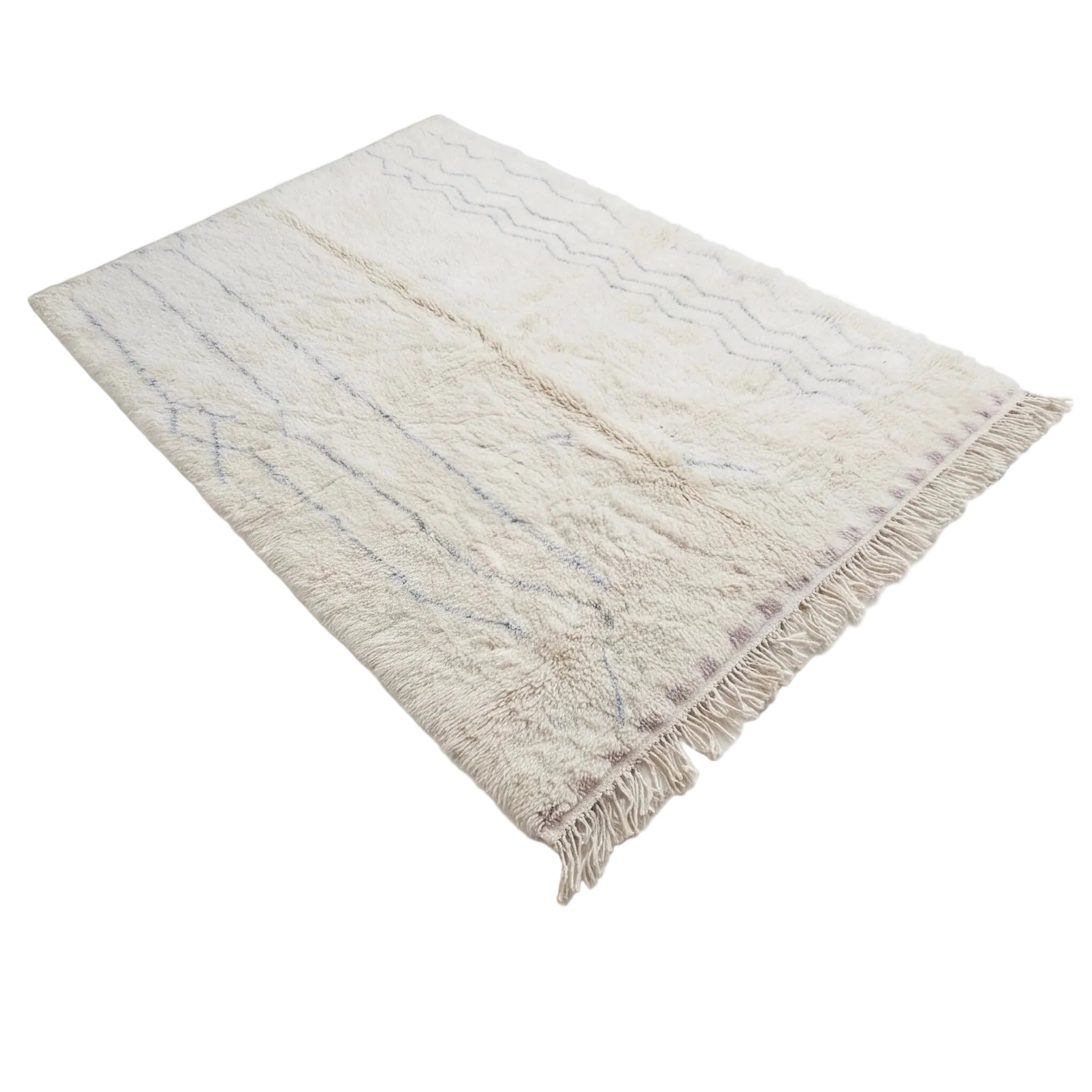Tapis berbère écru grille graphique, vue de trois quarts