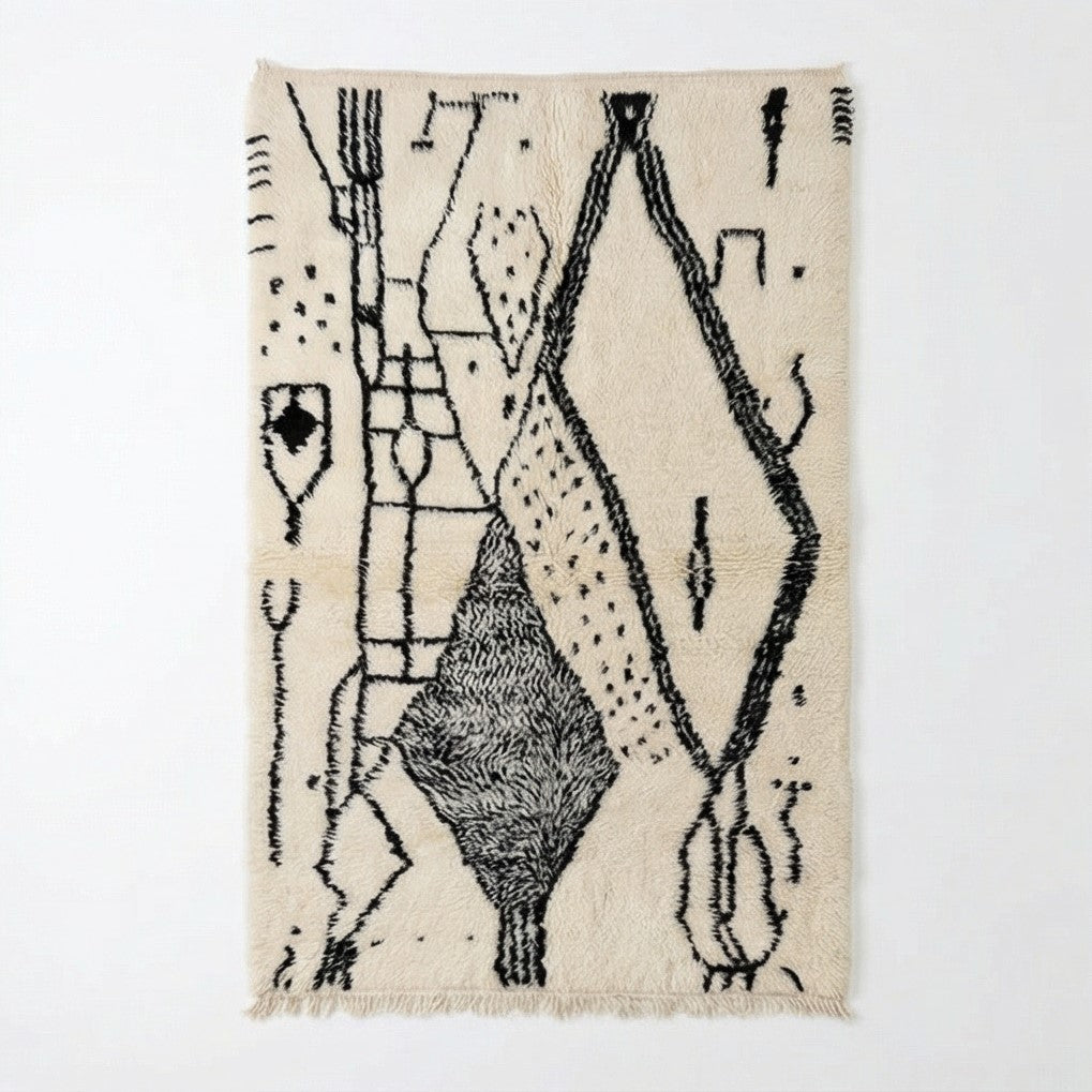 Tapis Azilal noir et blanc marocain