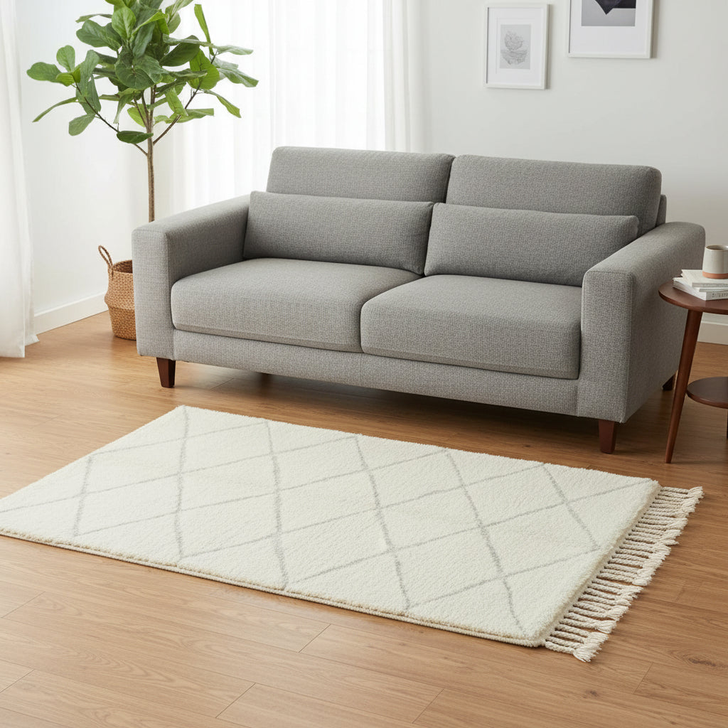 Tapis marocain blanc à losanges