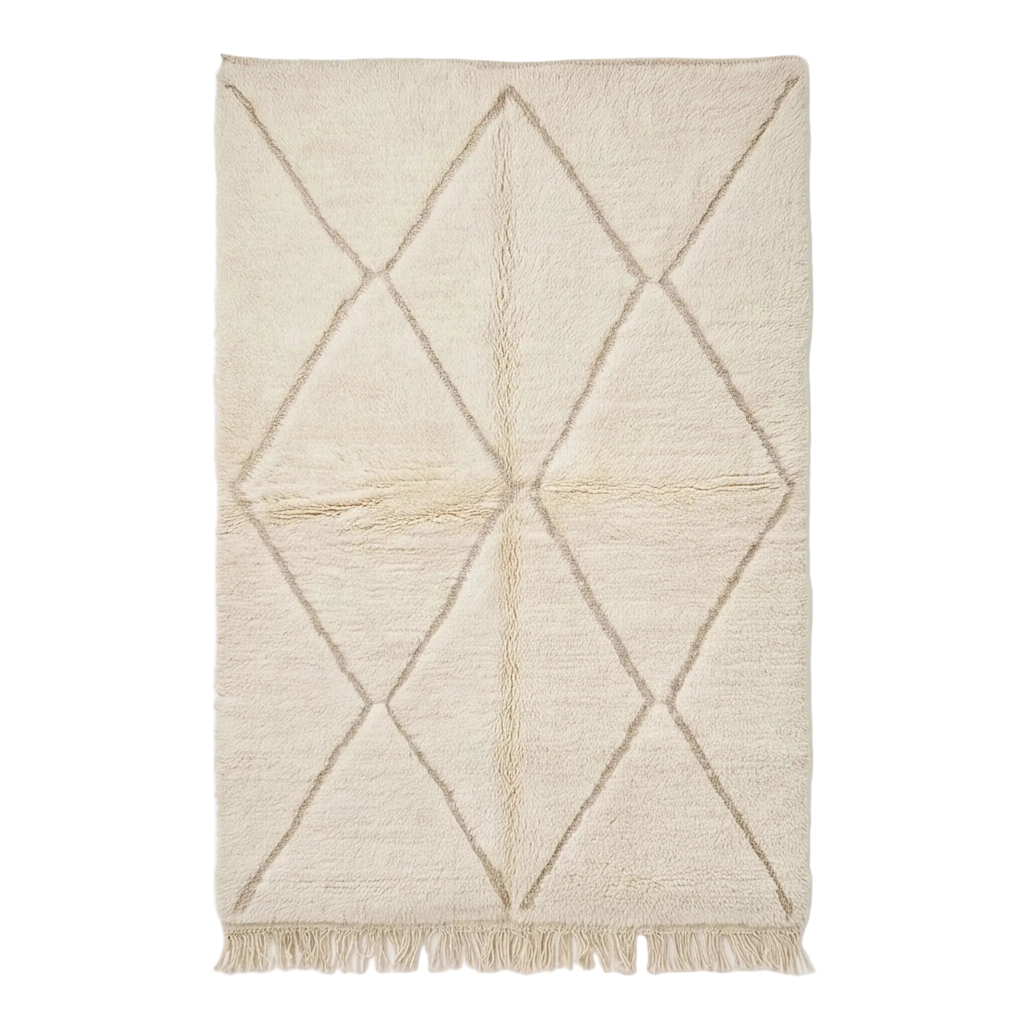 Tapis Béni Ouarain écru à losanges, vue de dessus