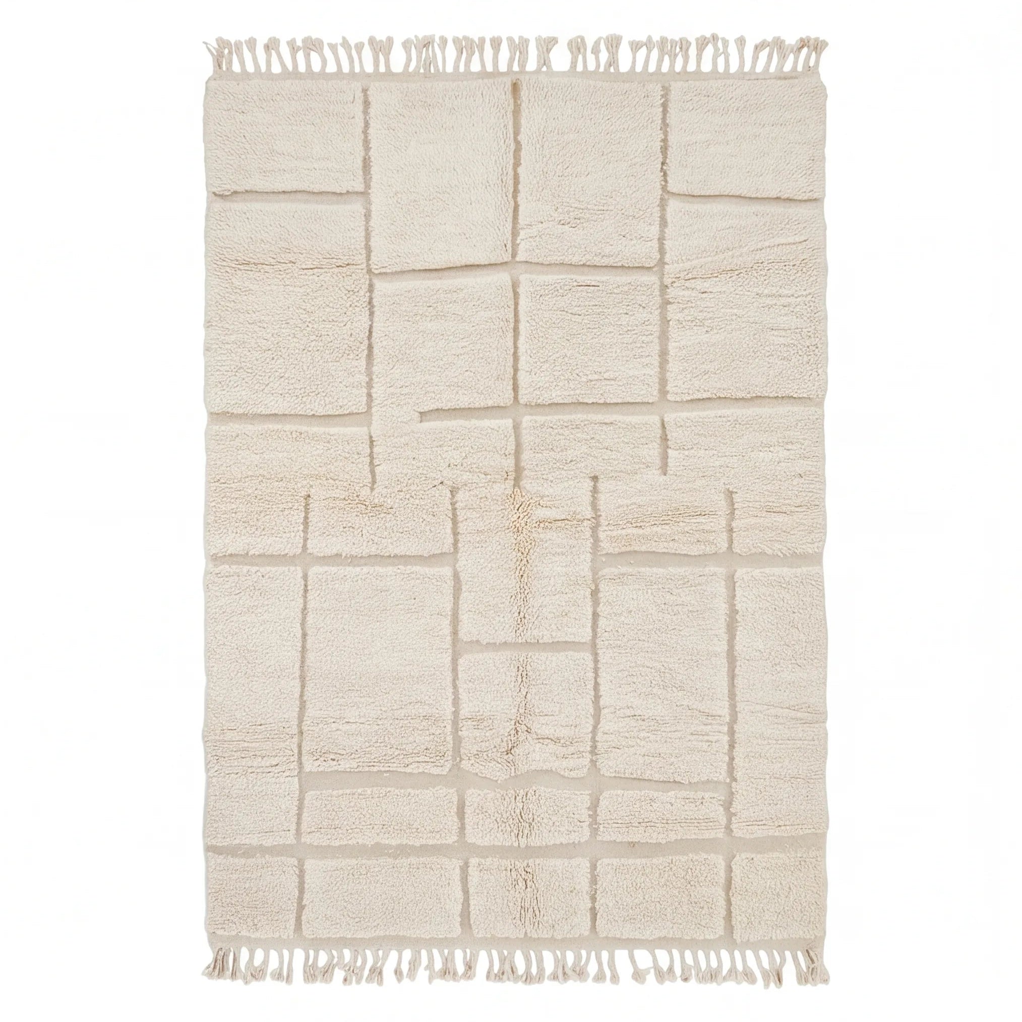 Tapis Béni Ouarain écru graphique épuré, vue de dessus