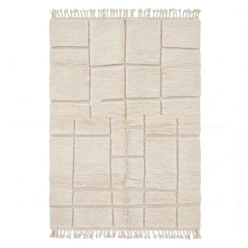Tapis Béni Ouarain écru graphique épuré, vue de dessus