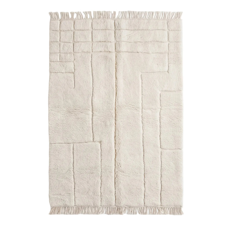 Tapis Béni Ouarain écru à lignes verticales, vue de dessus