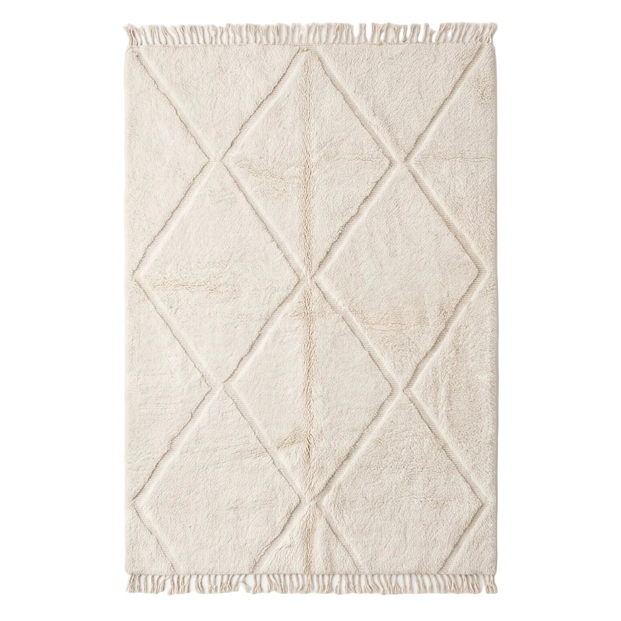 Tapis Béni Ouarain écru à grille graphique, vue de dessus