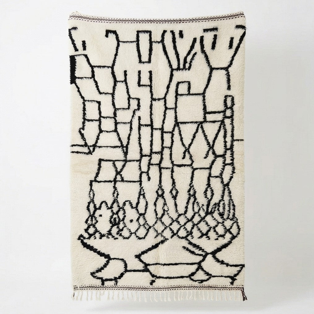 Tapis berbère blanc noir style Azilal