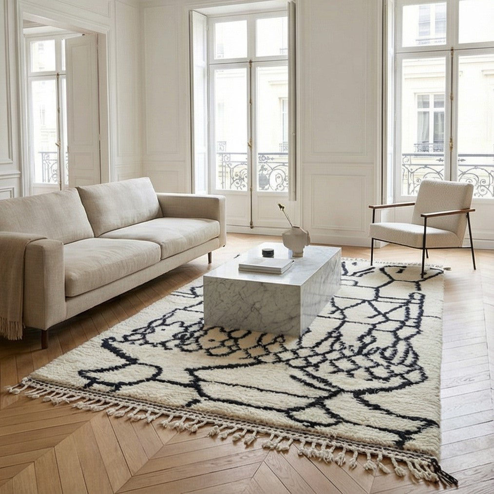 Tapis berbère blanc noir style Azilal