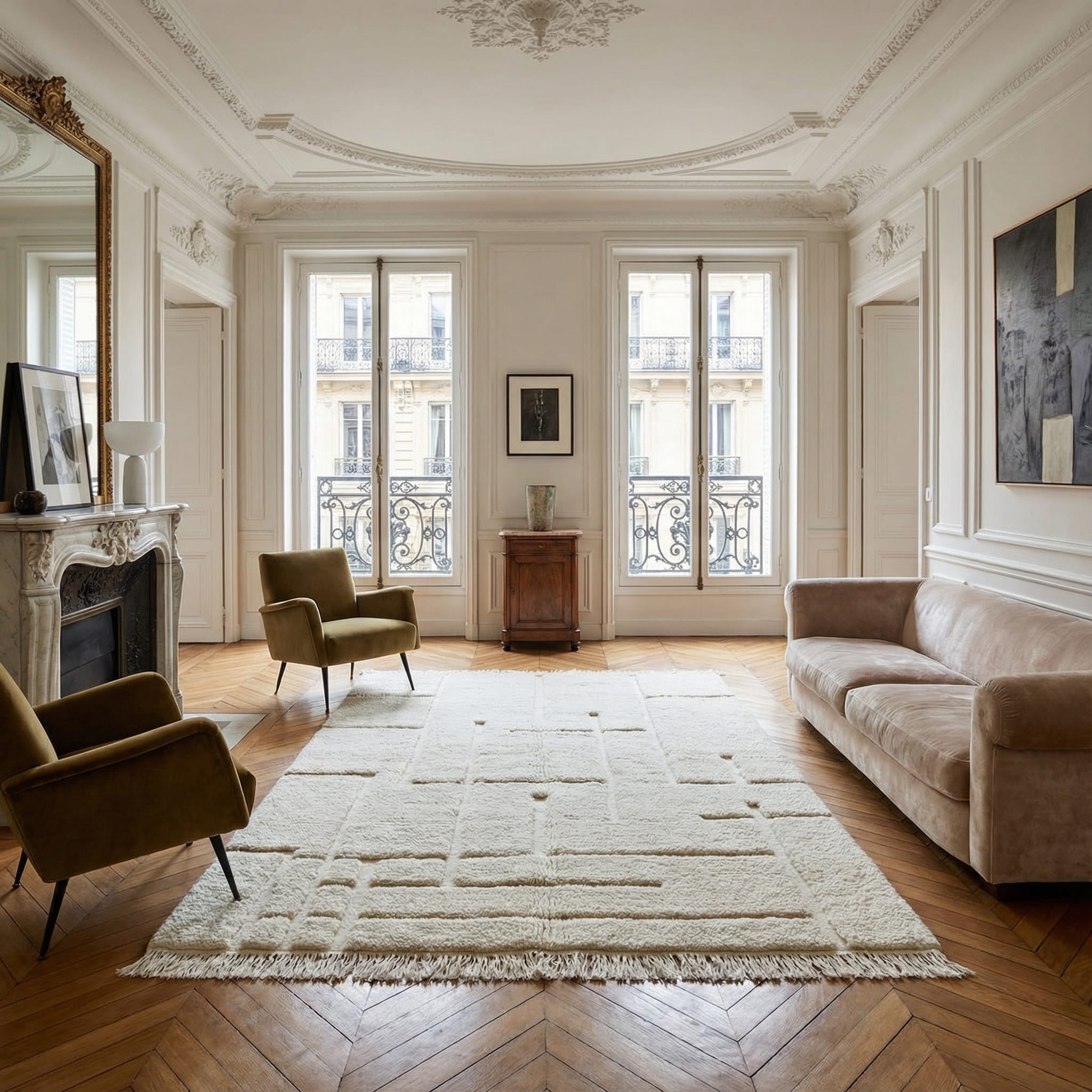 Tapis berbere graphique blanc 150x250 cm