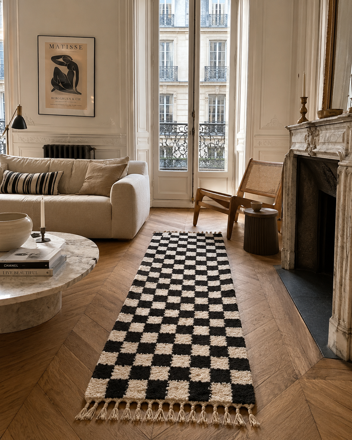 Tapis couloir berbère damier noir - Sur mesure