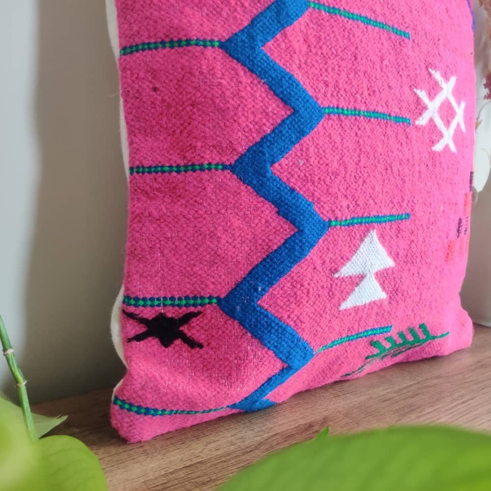 Coussin Berbère Tribal Rose et Bleu| MAZIR