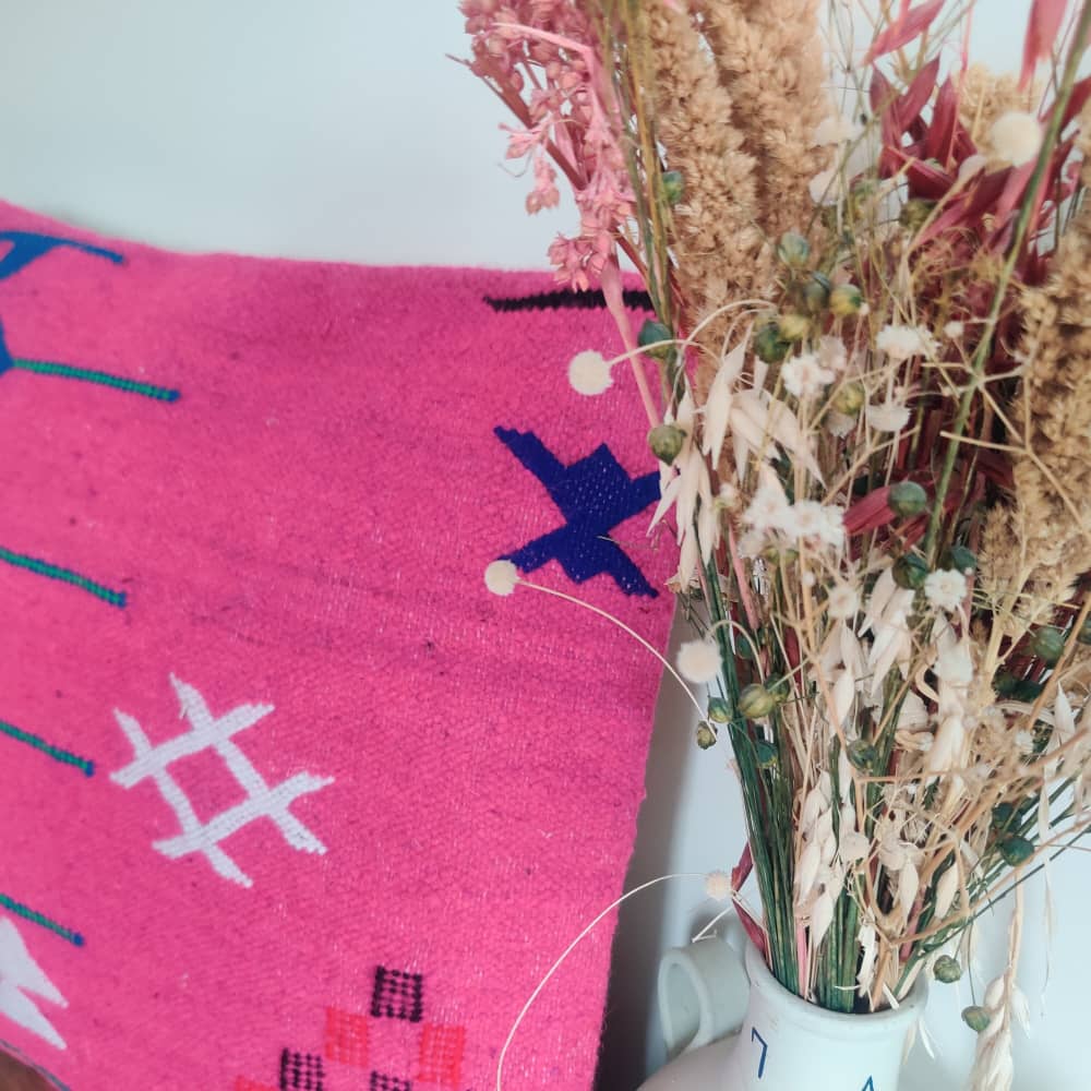 Coussin Berbère Tribal Rose et Bleu| MAZIR