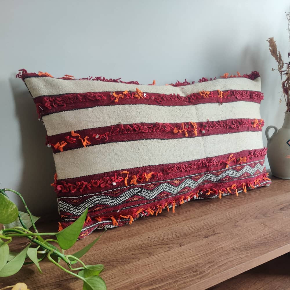 Coussin marocain Handira rouge et Blanc | MAZIR
