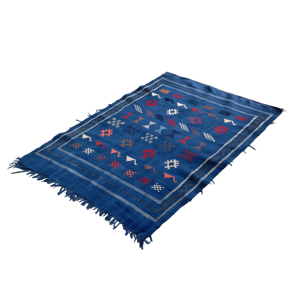 Tapis berbère bleu indigo brodé 100x140 cm