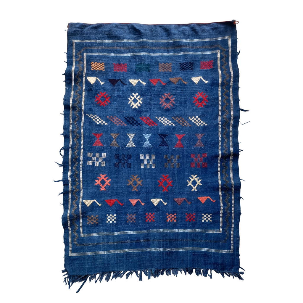 Tapis berbère bleu indigo brodé 100x140 cm