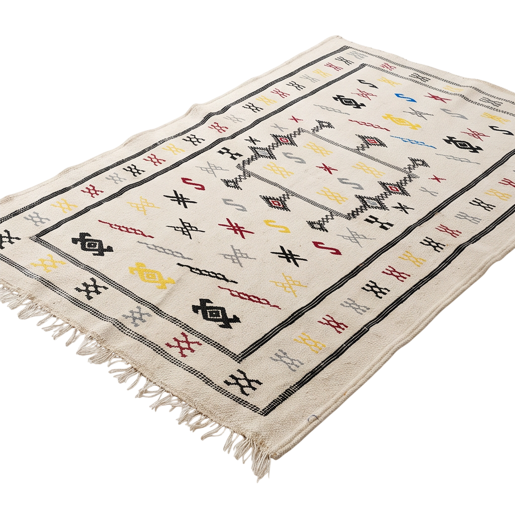Tapis berbère blanc médaillon central 100x160 cm