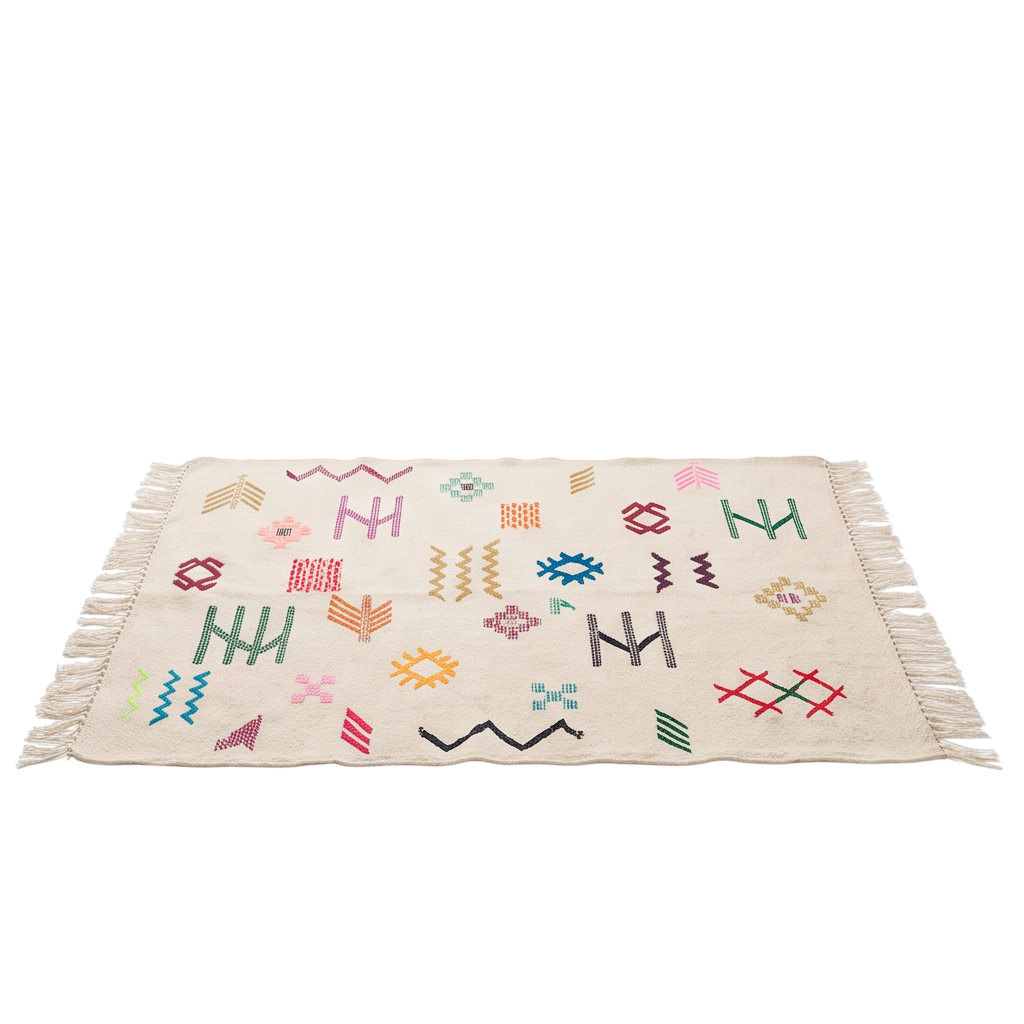 Tapis berbère écru signes tribaux 95x150 cm
