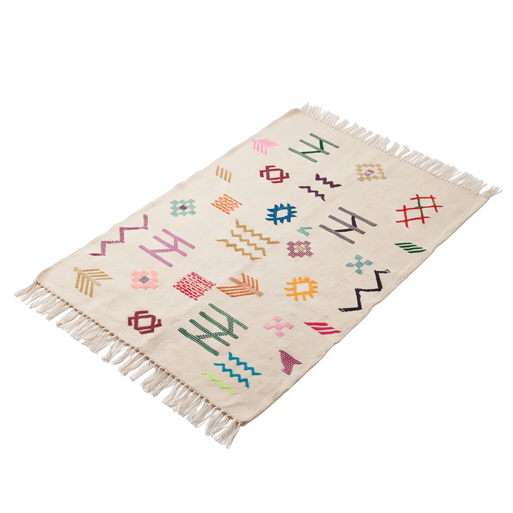Tapis berbère écru signes tribaux 95x150 cm