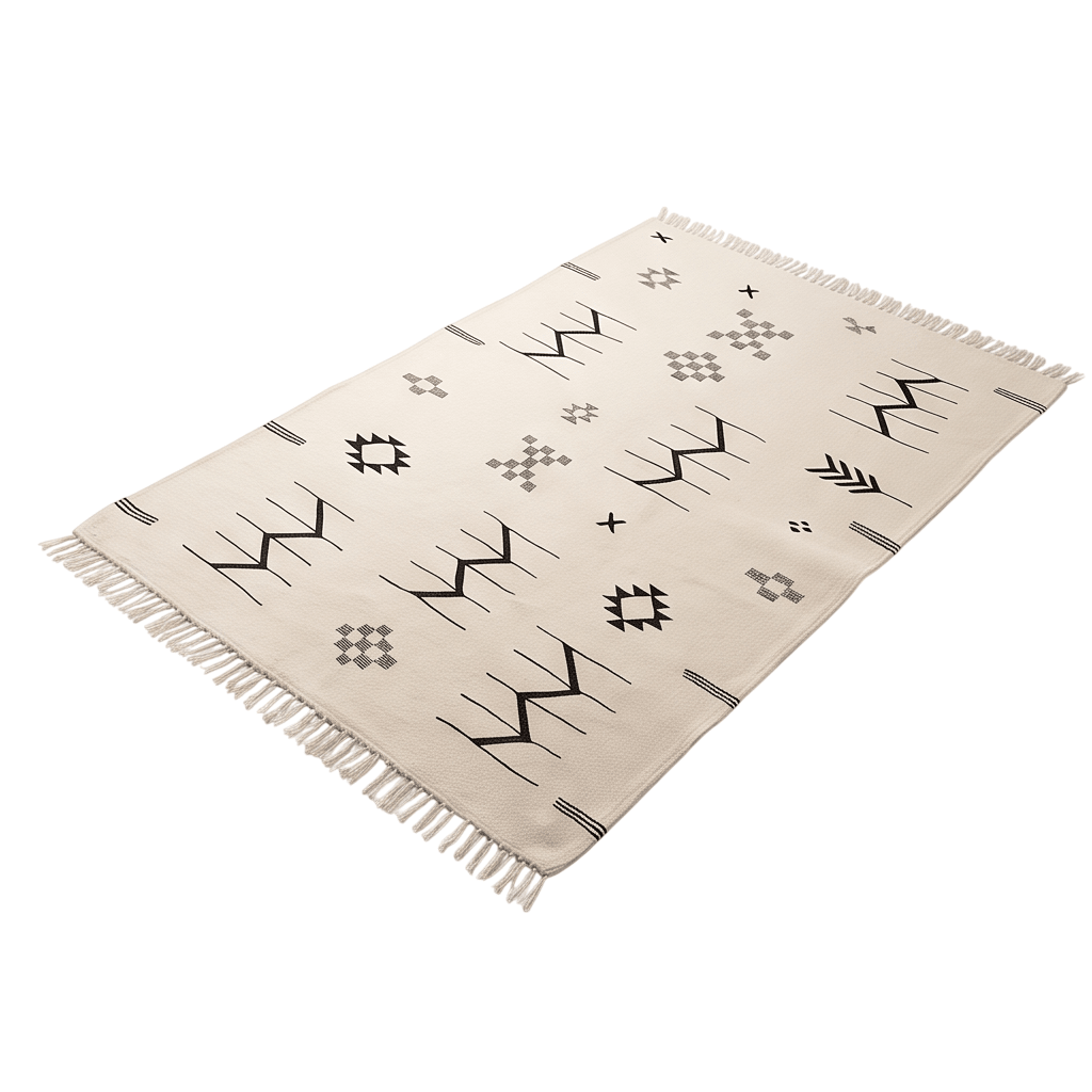 Tapis berbère écru et noir motifs zigzag 100x140 cm