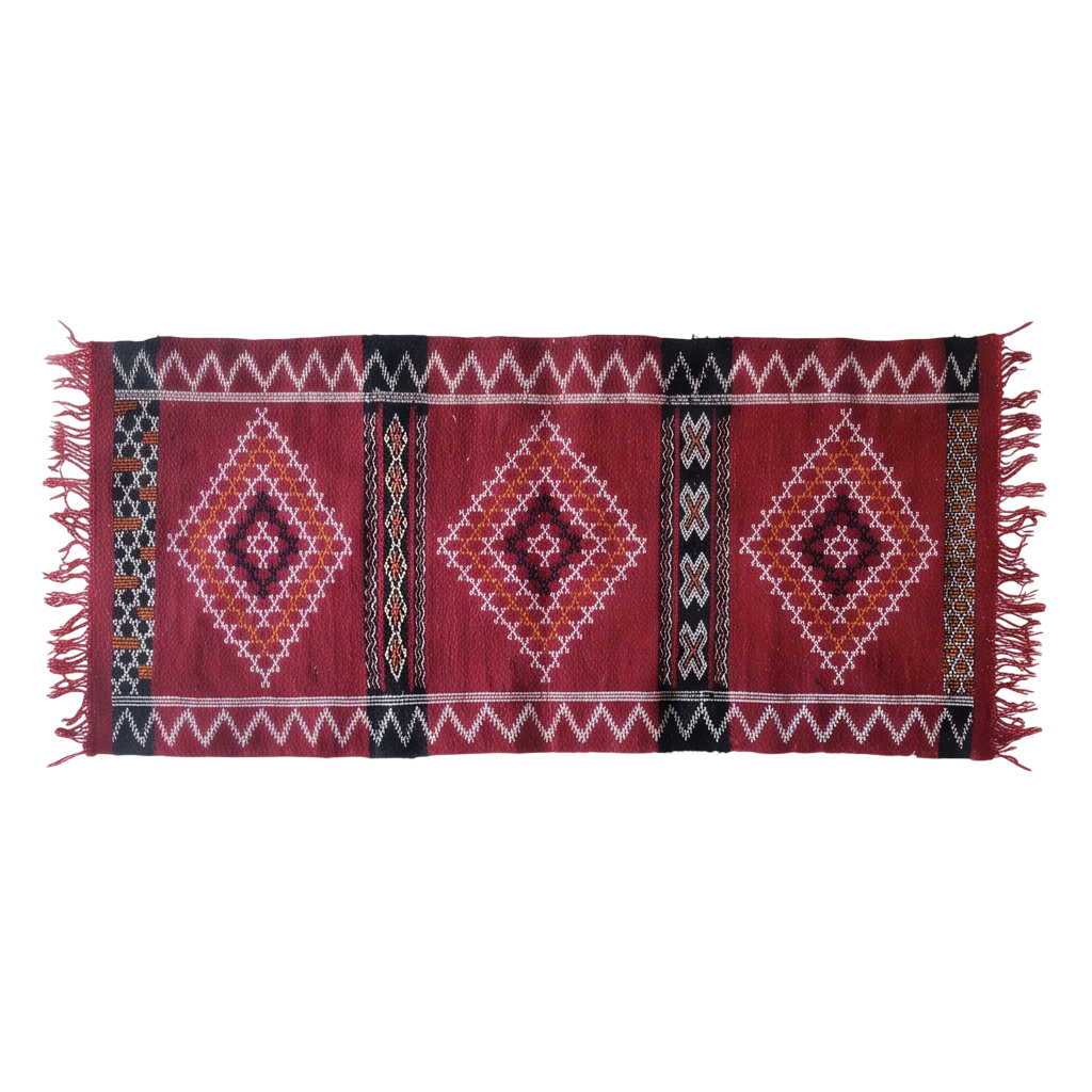 Tapis Kilim rouge médaillons losanges