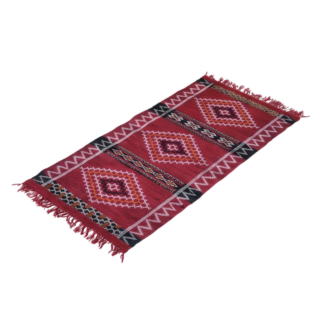 Tapis Kilim rouge médaillons losanges