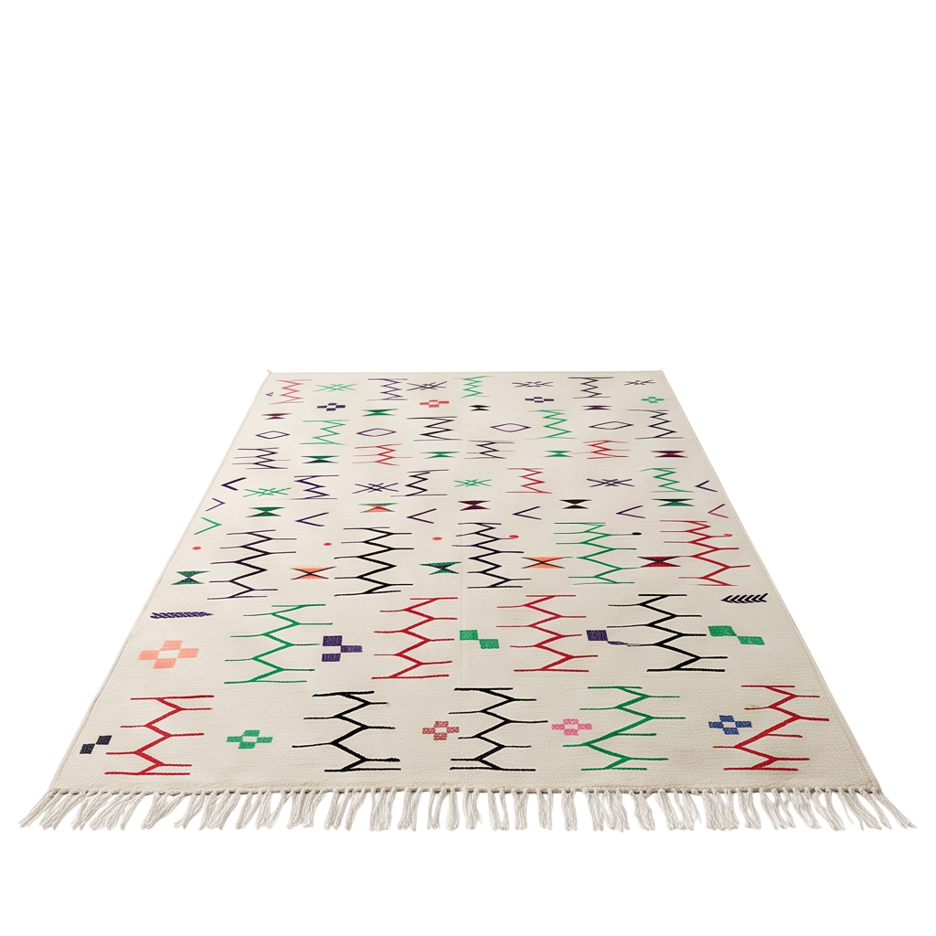 Tapis berbère écru rayures brisées