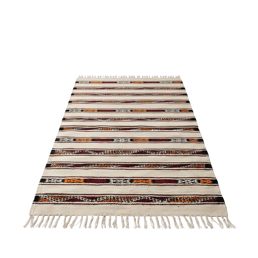 Tapis berbère écru rayures ocre berbère 75x130 cm