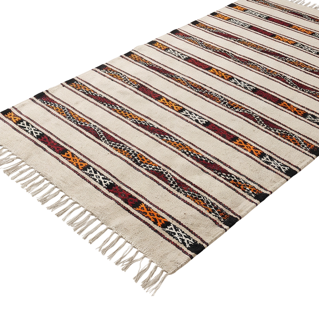 Tapis berbère écru rayures ocre berbère 75x130 cm