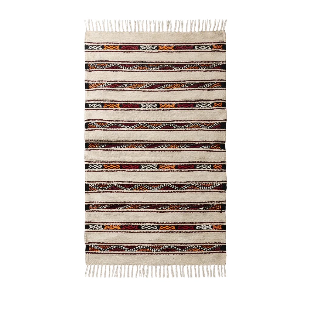 Tapis berbère écru rayures ocre berbère 75x130 cm