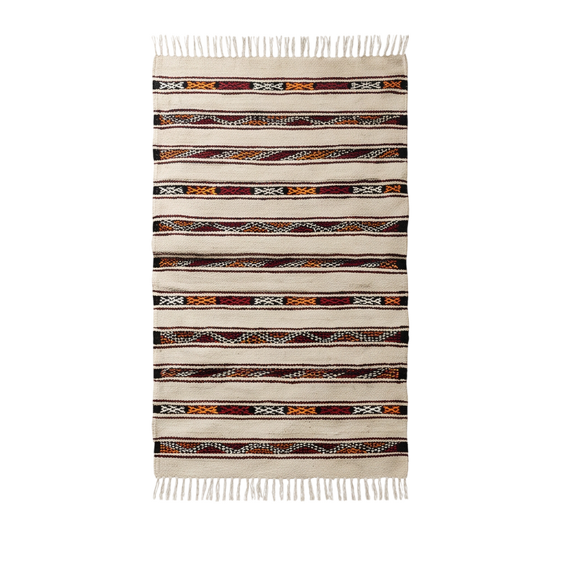 Tapis berbère écru rayures ocre berbère 75x130 cm