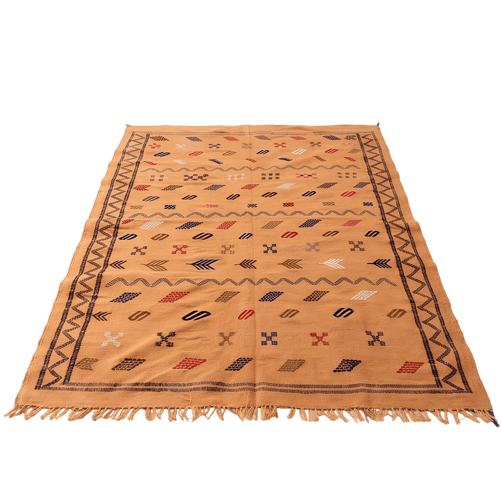Tapis berbère camel bordure zigzag