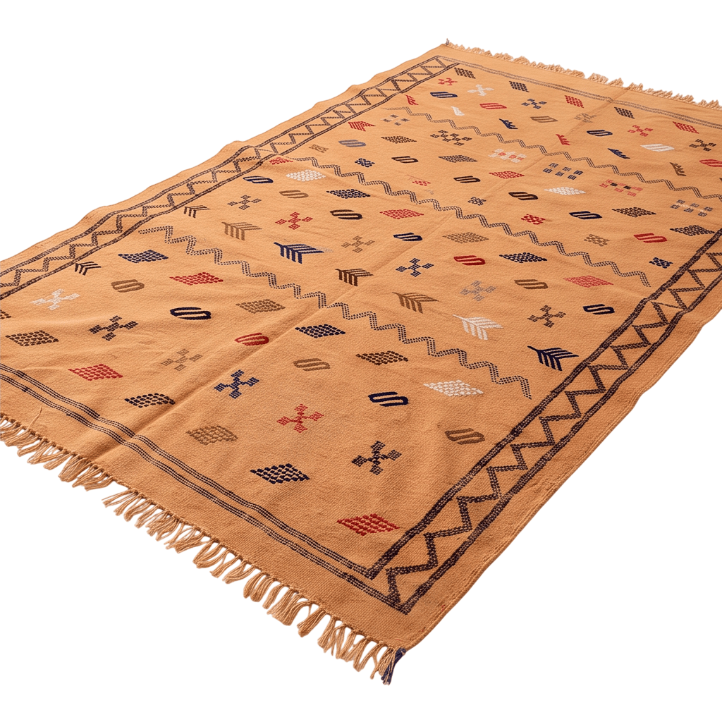 Tapis berbère camel bordure zigzag