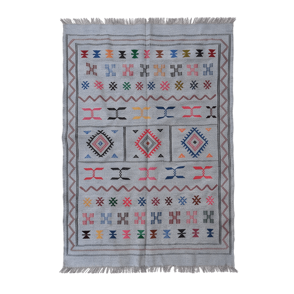Tapis berbère gris médaillons losanges
