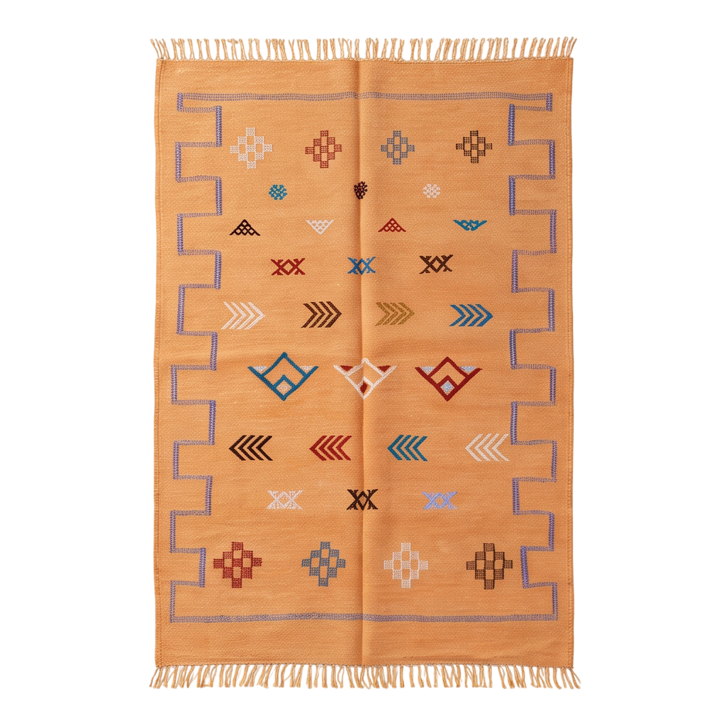 Tapis berbère abricot bordure clé grecque 120x180 cm