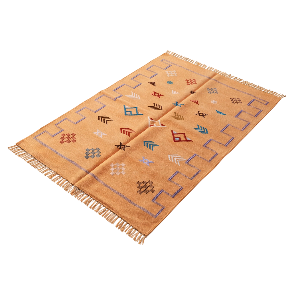 Tapis berbère abricot bordure clé grecque 120x180 cm