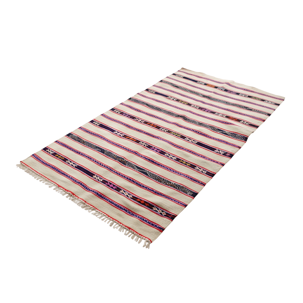 Tapis berbère écru à rayures multicolores