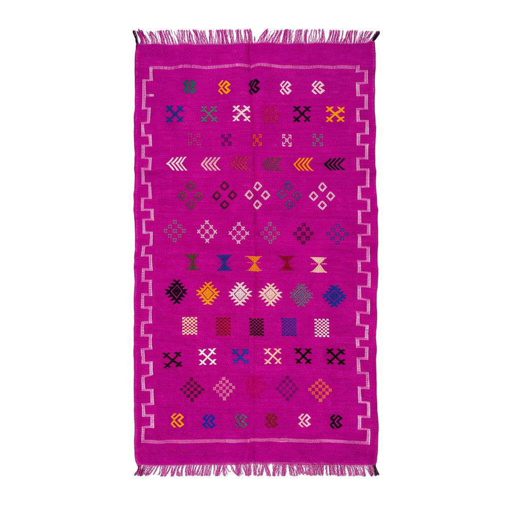 Tapis berbère fuchsia bordure clé grecque