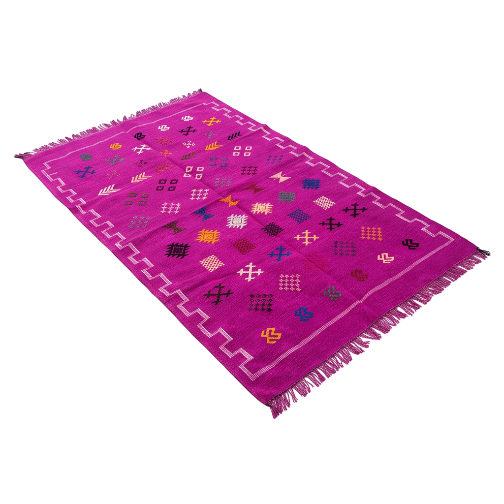 Tapis berbère fuchsia bordure clé grecque