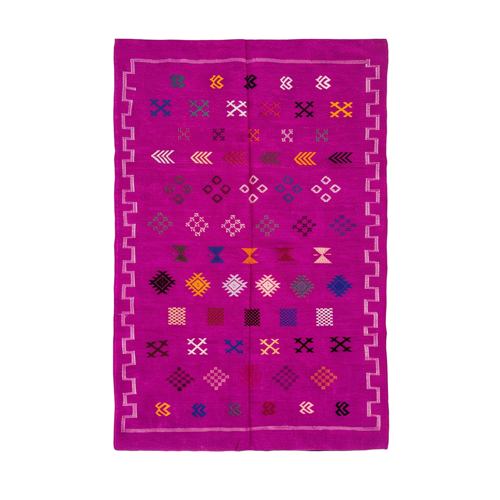 Tapis berbère fuchsia bordure clé grecque