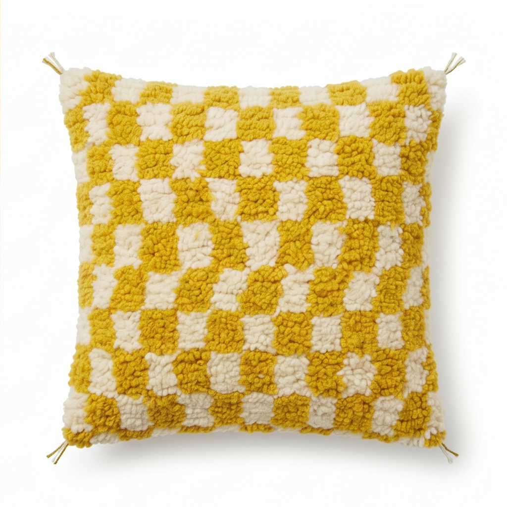 Coussin berbère damier jaune