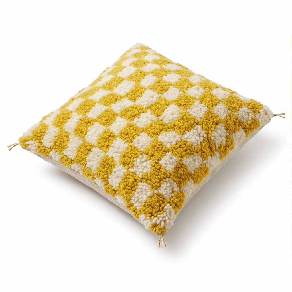 Coussin berbère damier jaune