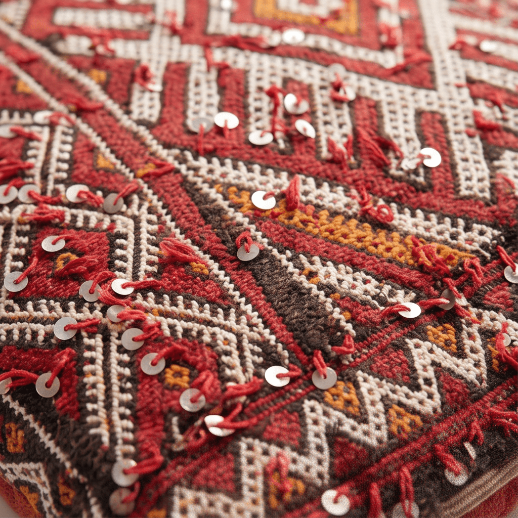 Coussin Kilim berbère rouge à sequins