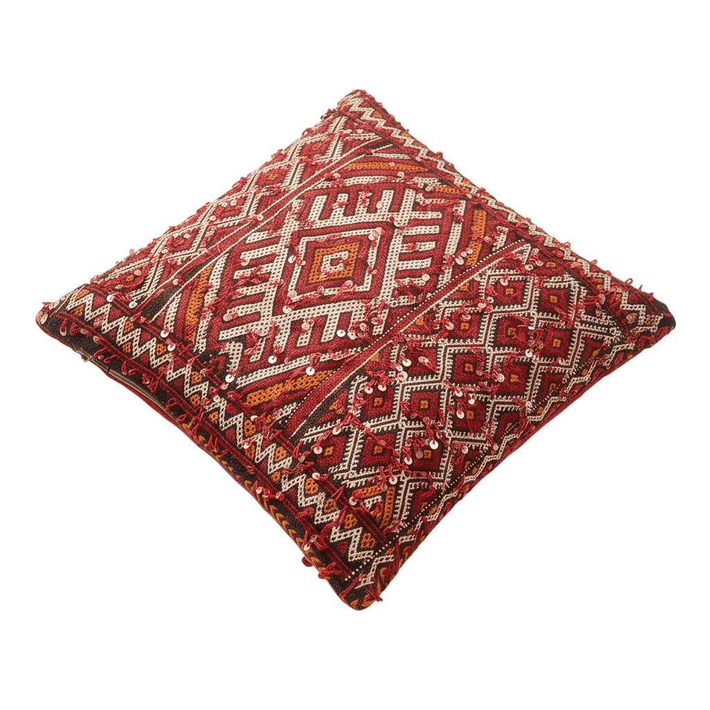 Coussin Kilim berbère rouge à sequins